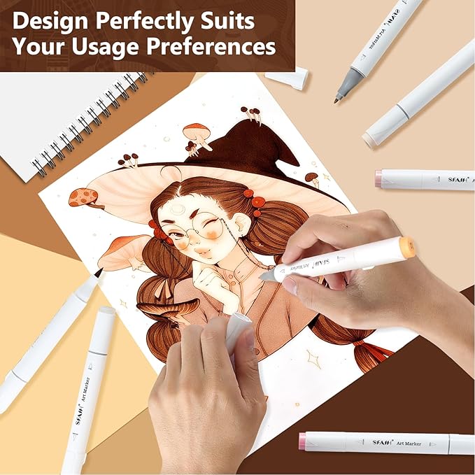 SFAIH Skin Tone Alcohol Markers Brush & Fine - 25 Portrait Color Permanent Markers for Adults/Teen/Artists/Creators, Blendable Art Markers for Coloring Sketch & Drawing & Illustration-Refillable Ink