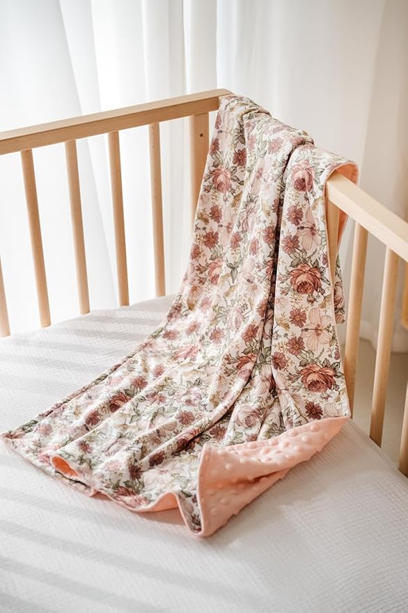 Baby Blankets for Unisex Boys Girls, Soft Plush Minky Blanket with Double Layer Dotted Backing for Infant Newborn Toddler, Vintage Floral Western Wild Flowers 30 x 40 Inch (Vintage Floral)