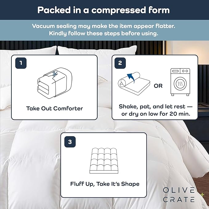 Olive + Crate 100% Viscose Derived from Bamboo Comforter - Queen Size - Hypoallergenic, Cooling & Moisture-Wicking Bedding - All Season Lightweight Plush Design - Organic Queen Comforter - 80"x 90"