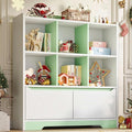 Kids Bookshelf,2 Tier Kids Book Shelf for Kid Rooms with 2 Doors,6 Cubes Storage Organizer,Wood Children Bookcase,Toy Storage Organizer,Freestanding Book Display Shelf for Playroom WhiteGreen