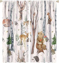 Rustic Forest Window Curtains Curtains, Woodland Animal Bear Deer Hedgehog Fox Squirrel Watercolor Blackout Rod Pocket Treatments Drapes for Boys Girls Bedroom 55x63in