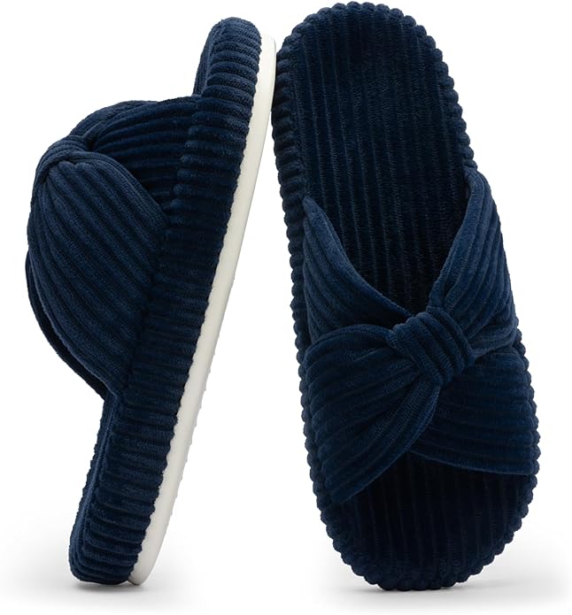 Chantomoo Slippers for Women Memory Foam House Bedroom Corduroy Bow Crossbands Slipper Shoes Comfy Trendy Gift Slippers