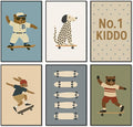 Skateboard Canvas Wall Art, Nursery Animal Sports Posters, Fashion Sunglasses Bear Athletes Pictures, No.1 Kiddo Inspirational Quote Print, Funny Skateboard Rabbit Dog Painting 8x12in Wrapped Canvas