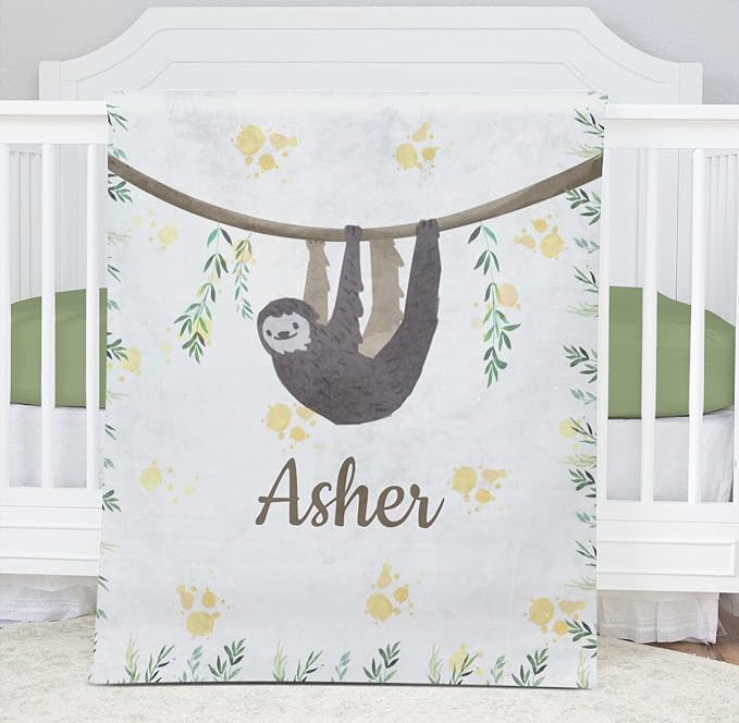 Cute Sloth Personalized Receiving Sherpa Fleece Baby Blankets for Girls Boys Kids, Swaddle Blankets Gift for Newborn Crib Infants 30x40 Inches