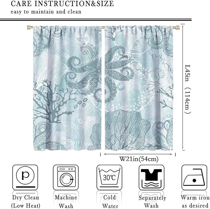 Coastal Window Curtains,Nautical Beach Themed Thermal Insulating Blackout Curtain for Living Room, Bedroom Set 2 Panels,42x45 Inches