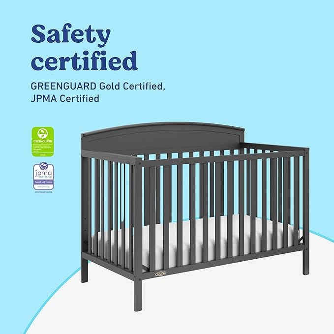 Graco Benton 5-in-1 Convertible Crib (Gray) – GREENGUARD Gold Certified, Converts from Baby Crib to Toddler Bed, Daybed and Full-Size Bed, Fits Standard Full-Size Crib Mattress