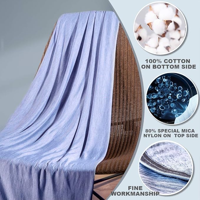 LUXEAR Cooling Blanket for Hot Sleepers Night Sweats Queen Size Cool Summer Blanket 79 X 86in Japanese Q-Max>0.5 Arc-Chill Cooling Fiber Keep Adults/Children Cool Soft Breathable All-Season-Blue