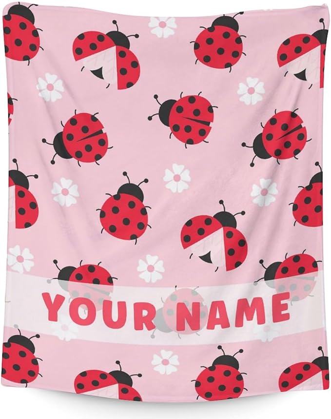 Custom Ladybug Blanket for Girls - 50 x 60 Inches Pink Aesthetic Gifts Stuff for Women - Soft Lightweight Throw Blankets for Sofa, Trip