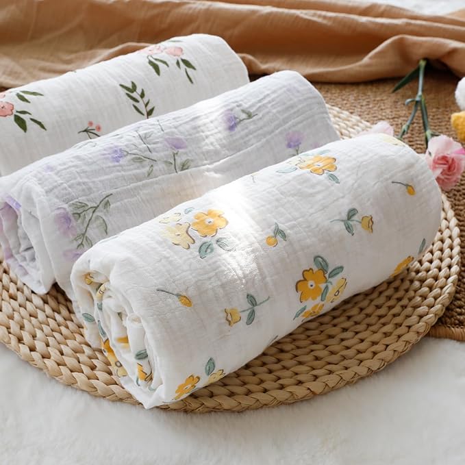 BOPRIO Muslin Baby Blankets for Girls Super Soft Nursery Minky Blankets with Breathable Muslin Cotton Front and 3D Touch Dotted Fleece Backing, Pink Floral Printed Bed Throws Newborn 30 x 40 Inch