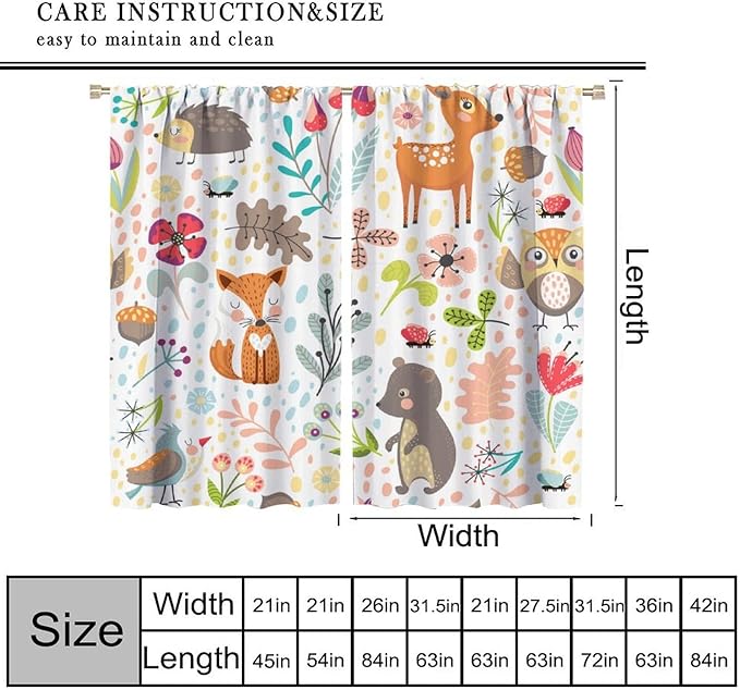 Jungle Animals Curtains, Cute Cartoon Animals Branches Blackout Window Treatments, Rod Pocket Thermal Insulated Drapes 2 Panel Sets for Kids Bedroom Nursery Classroom, 42" W X 45" L