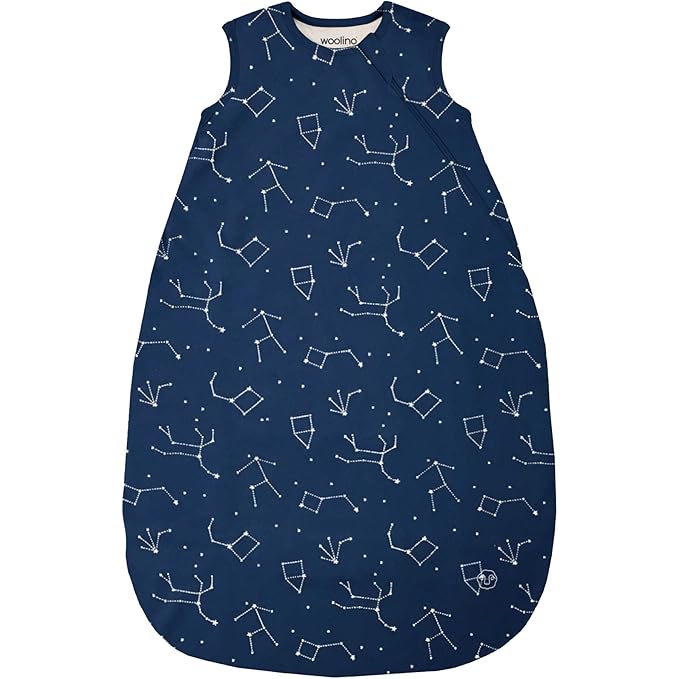 Woolino Merino Wool and Organic Cotton Baby Sleep Bag - 4 Season Classic Sleep Sack - Two-Way Zipper Sleeping Bag for Baby and Toddler - 18-36 Months - Night Sky