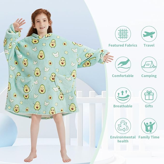 Fiosnow Avocado Blanket Hoodies for Kids 6-13YR Oversize Wearable Blanket Hoodies for Boys Girls Teens