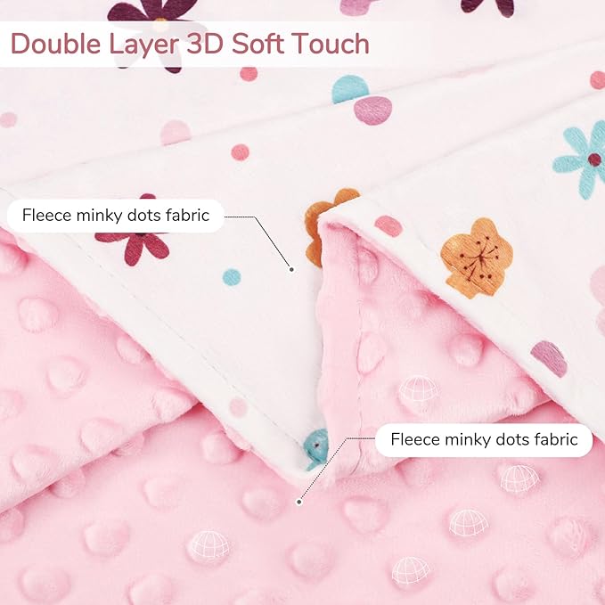 Pea Pod Baby Girls Blanket Soft Floral Minky Blanket for Newborn, 30'' x 40'' Double Layer Design, Dotted Backing Warm Baby Quilt Crib Blanket for Nursery/Stroller/Toddler Bed/Baby Car Seat