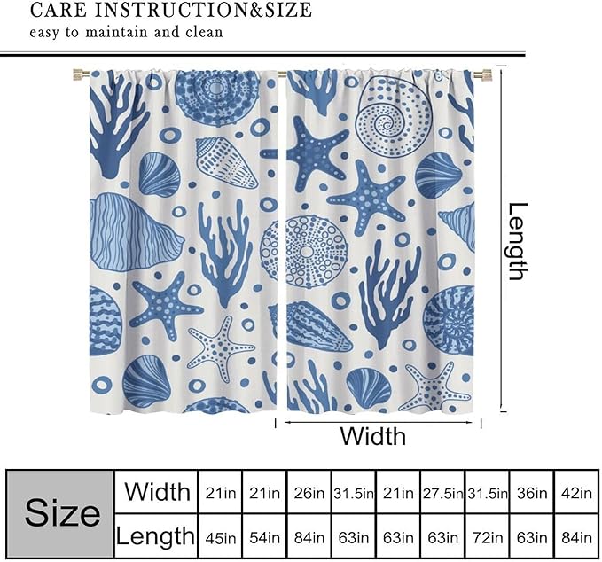 Coastal Nautical Curtains,Coral Starfish Seashell Beach Sea Starfish Seashell Theme Pattern Blackout Print Bedroom Living Room Window Treatmen 10 Panel Set 42x54 Inch
