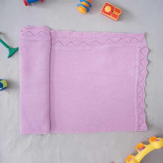Baby Knit Blanket Soft Breathable Cotton Scallop Border Blankets Newborn Knitted Blanket Swaddle Blankets Gifts for Baby Newborn Toddler Shower Boy Girl New Mom Birthday Christmas Lilac 28x36