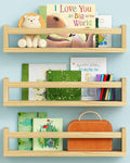 Floating Nursery Book Shelves for Wall, Natural Wood Wall Bookshelf for Kids Room Bedroom, Small Wooden Hanging Baby Book Shelf and Toy Organizer for Nursery Girl Boy Toddler Child - Set of 3