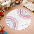 STARUIA Pink Round Rug for Nursery, 4 Ft Rainbow Washable Rug for Kids Room, Non-Slip Circle Rug Colorful Bedroom Carpet for Girls Princess Castle Playroom Classroom