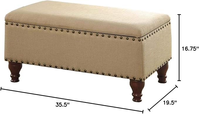 Homepop Home Decor | Upholstered Storage Bench with Nailhead Trim | Ottoman with Storage for Living Room & Bedroom | Decorative Home Furniture (Tan ) Large