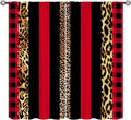 Leopard Skin Blackout Window Curtains, Brown Cheetah Red Black Plaid Stripe Print Window Drapes for Kids Boy Girls Bedroom Living Room 42" W X 63" L