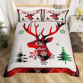 Manfei Xmas Deer Duvet Cover Set Twin Size, Christmas Tree Snowflake Print Comforter Cover with 1 Pillowcase, New Year Theme Bedding Set 2pcs for Kids Boys Girls Bedroom Decor,No Comforter
