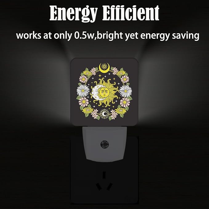 Sun and Moon Flowers Night Light,Plug-in Nightlights Auto Sensor Night Lamp Dusk-to-Dawn Lamp Home Decor for Nursery Children Girls Boys