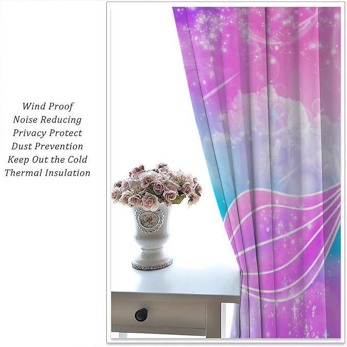 Suitable for Girls Mermaid Curtains, Rainbow Pink Purple Mermaid Tail Fish Scales Fantasy Ocean Print Curtains for Living Room Children Baby Room Nursery, 84x84 Inches
