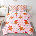 Feelyou Christmas Pink Bed in a Bag Cartoon Christmas Gingerbread Man Comforter Set with Sheets Xmas Theme Bedding Set for Kids Boys Girls Stars Candy Bed Set Decor King Size
