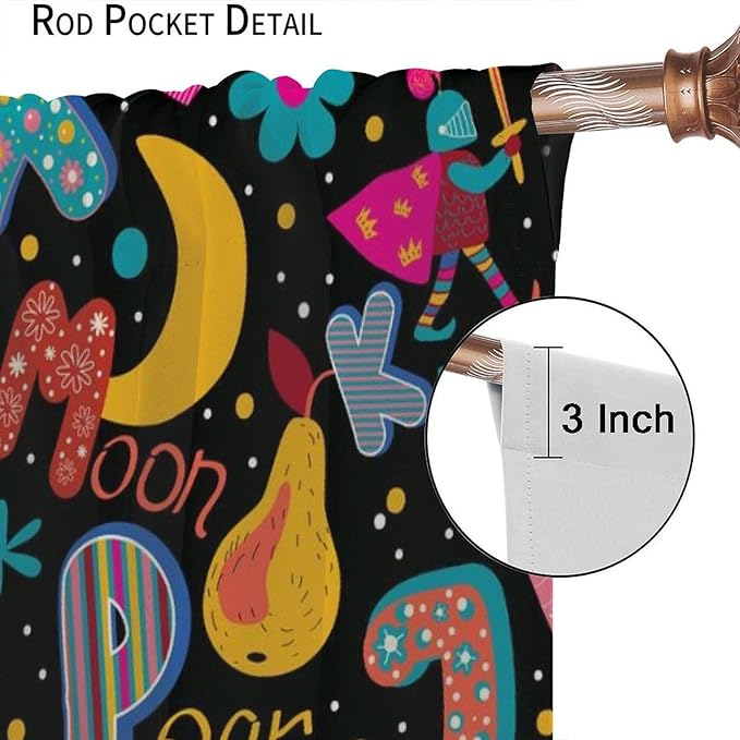 Cartoon Alphabet Curtains Funny Education Animal Giraffe Curtain with Rod Pocket for Bedroom Living Room Home Decor Drapes Thermal Insulated Window Treatments 2 Panels Set 63" W X 72" L