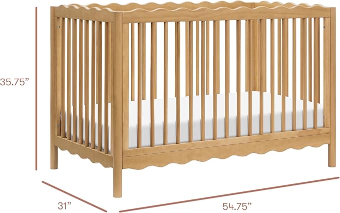 babyletto Swell 4-in-1 Convertible Crib with Toddler Bed Conversion Kit in Honey, Greenguard Gold Certified, Made of 100% Solid Wood