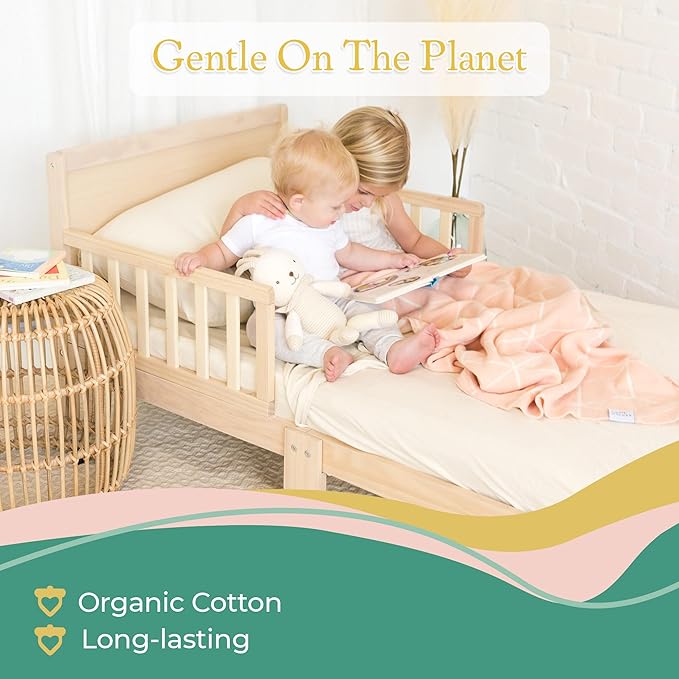 3 Piece Toddler Bedding Sets - Organic Cotton Jersey Knit - Fits Convertible Cribs and Mattresses - 9" x 28" x 52" - Salt White