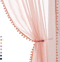 Treatmentex Blush Pink Pompom Sheer Curtains for Bedroom 84" Linen Textured Window Drapes for Living Room Kids Room 2 Panels 52" w