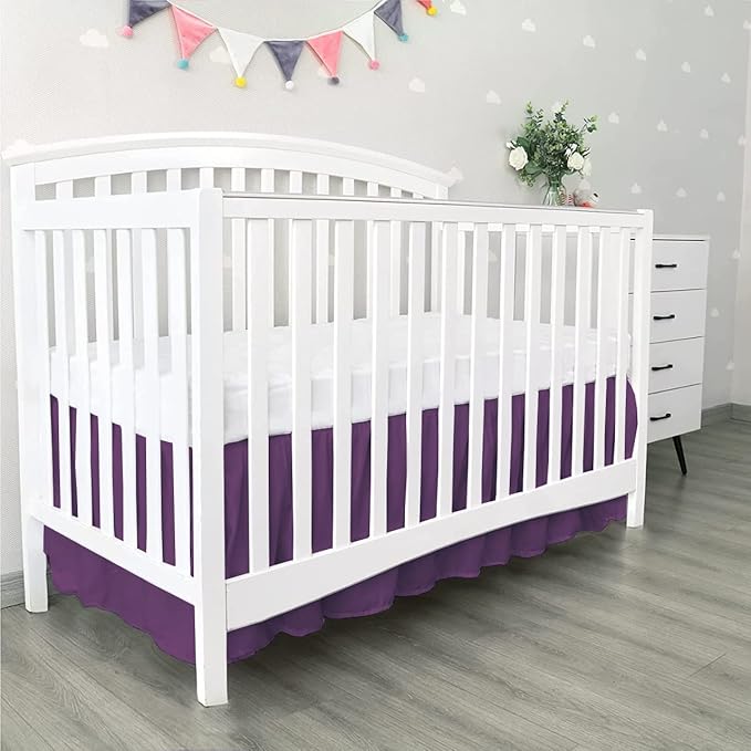 100% Egyptian Cotton, Nursery Crib Toddler (24" x 38" + 10") 800 Thread Count Crib Skirt Dust Ruffle, Bedding Skirts for Baby Boys or Girls, 10" Drop, Plum Solid