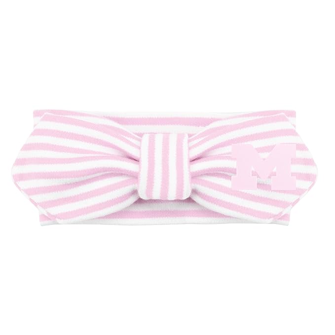 Creative Knitwear Michigan Wolverines Infant Girls Pink/White Striped Hair Knot Headband Embroidered Logo - Size Newborn - 4T