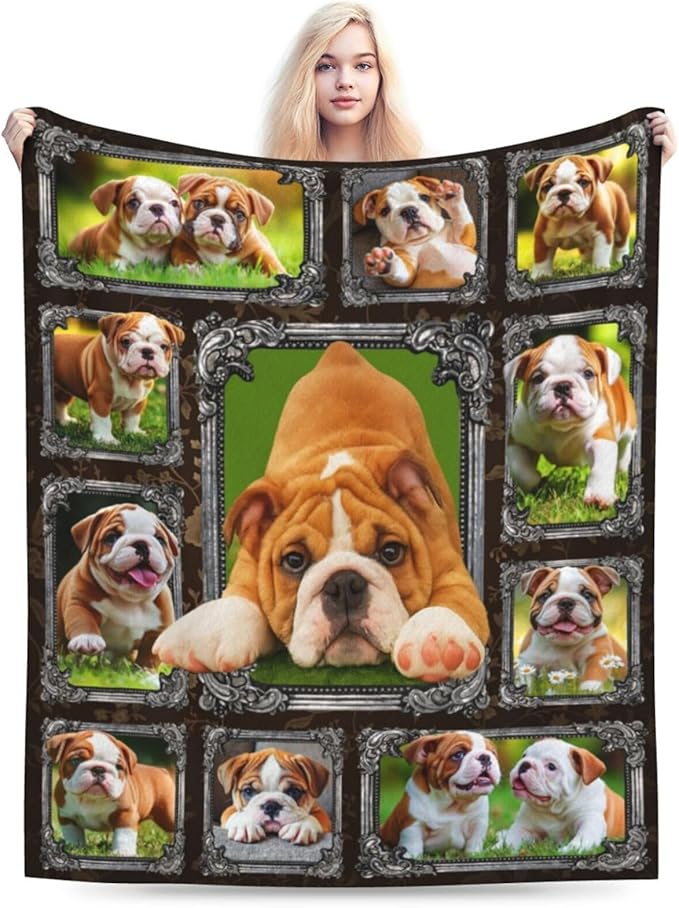 Bulldog Blanket English Bulldog Gifts Throw Blanket Super Soft Flannel Lightweight Fluffy Plush Cozy Fuzzy Fleece Decor Blanket for Dog Lover Girl Woman Boys Kids Adults Man for Bed Sofa 50"X60"