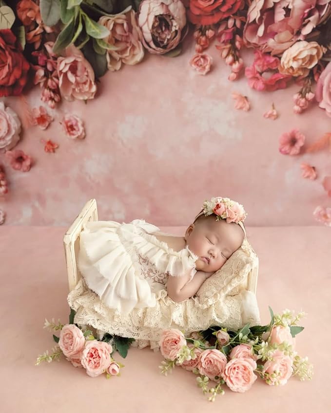 Newborn Photography Props Bed Baby Photoshoot Props Wooden Posing Bed Studio Photo Props Handcrafted Rustic for Professional Photographers Newborn Photo Sessions Detachable Doll Bed