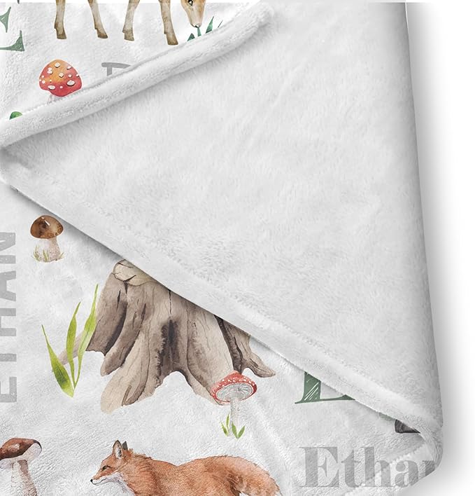 Custom Crib Bedding Set - Woodland Animals Design Personalized Name Baby Nursery Bedding 3 Pcs Set - Chic Soft Blanket, Sheet, Pillowcase for Newborns Boys Girls Gifts Color21