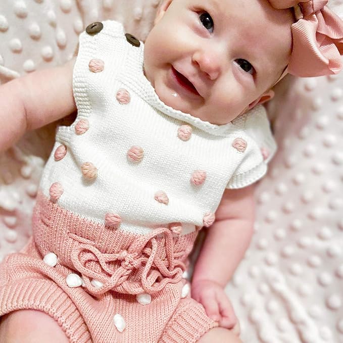 Simplee kids Baby Girl Knit Romper Fall Sleeveless Pompoms Rompers Newborn Little Girl Overall Jumpsuit Outfits