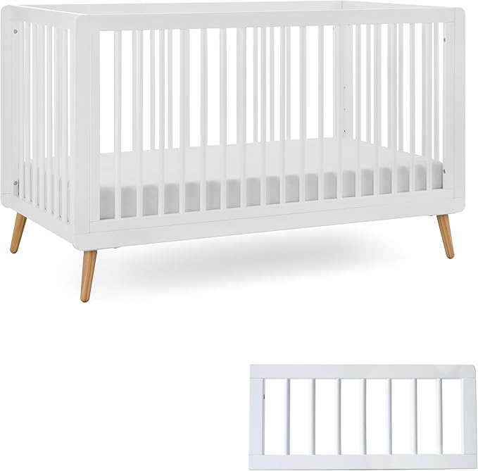 Tatum 3-in-1 Convertible Crib - Included Toddler Guard Rail, White Finish, Adjustable Mattress Height, Converts to Toddler Bed & Daybed, Fits Standard Full-Size Crib Mattress