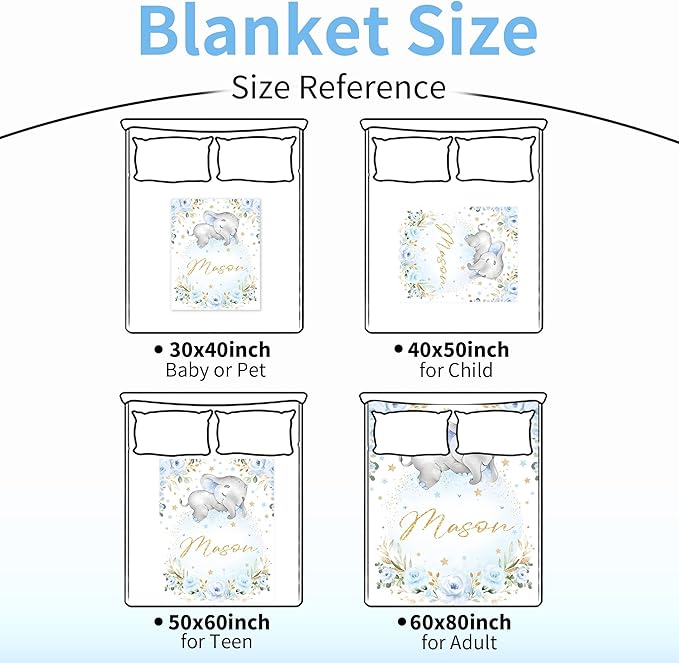 Elephant Baby BlanketPersonalized BlanketWith NameforBoyCustom Name BlanketforNewborn BoySoft Flannel Toddler Blanket Customized GiftforBirthday Christmas Baby Shower 60inX80in 4-elephant Blue