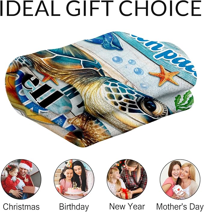 Personalized Turtle Stuff for Girls - 50" x 60" Inches Sea Turtle Blanket Gifts for Kids - Colorful Warm Cozy Blankets for Couch, Bed & Travel