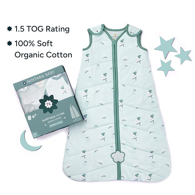 1.5 TOG Sleep Sack - Premium Organic Cotton, Soft, Breathable, Wearable Blanket for Newborns, Infants & Toddlers (6-12 Months), Unisex Baby Sleeping Bag, Gifts for Babies