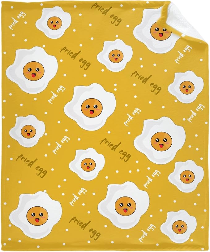 Thuswarm Cute Fried Eggs Kawaii Omelette Flannel Throw Blanket Warm Cozy Soft Cartoon Food Print Blankets for Bed Couch Sofa Room Decoration Gifts 60”×50” Medium for Teen