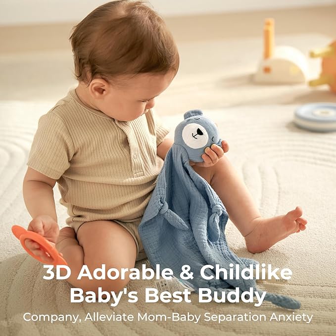 Momcozy Bear Loveys for Babies with Cotton - Soft Security Blanket for Boy or Girl for Self-Soothing On-The-Go-Portable & Anti-Drop Design - Newborn Gift，Must Have（Blue 14 inch）