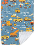 Custom Baby Blanket - Cartoon Cars Design Personalized Name Blanket, Soft Flannel Dot Infant Toddler Blanket for Boys, Customizable Nursery Bedding (47" x60)