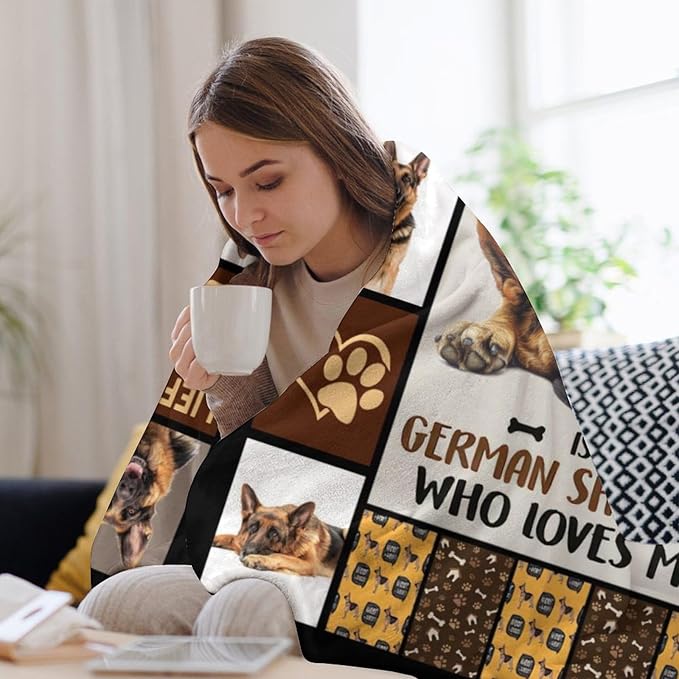 German Shepherd Dog Print Blanket Best Dog Pet Animal Throw Blankets for Couch Sofa Stuff Decor Gifts Lightweight Soft Cozy Fleece Plush Warm Flannel Bedding for Lover Man Woman Teen Adults 50"x60"
