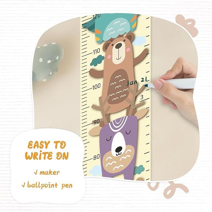 Personalized Name Growth Chart Wall Decor for Kids – Canvas Removable Height Chart Measuring Ruler 59" x 7.9" (Painted Animals)