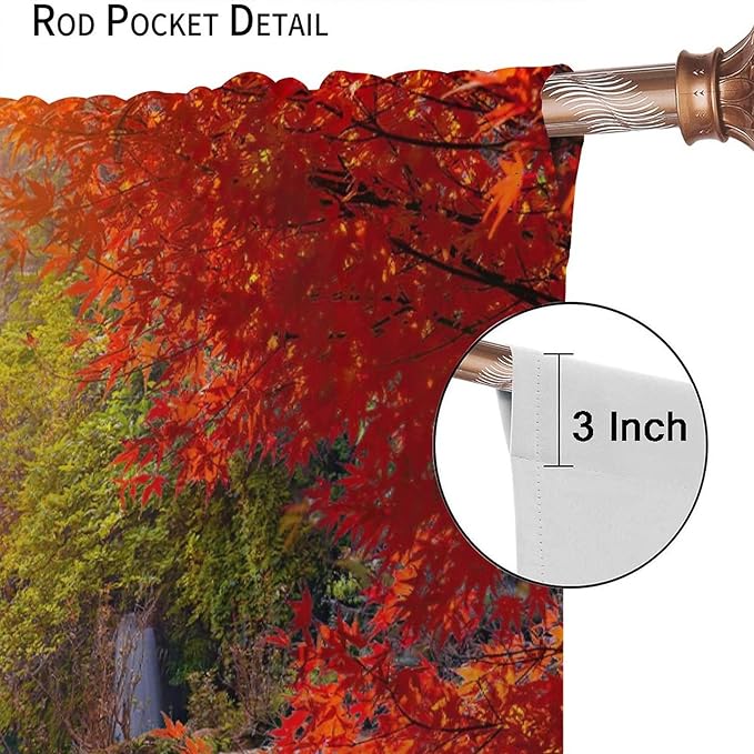 Forest Waterfall Blackout Windows Curtains, Autumn Red Green Maple Leaves Jungle Rainforest Natural Scenery Landscape Curtains, for Living Room Bedroom 63x72in 2 Panels