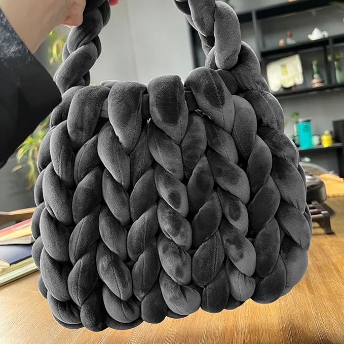Velvet Chunky Yarn Bulky Giant Arm Knitting Y arn, Super Soft Jumbo Tube Weight, Fluffy DIY Crochet Hand Making Washable for Blanket, Pet Bed, Rugs Pillow(2.2lb-Black)