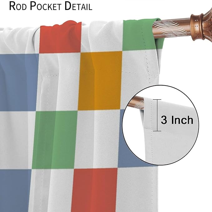 Retro Checkered Curtains,70s Vintage Twisted Checkered Window Drapes Colorful Groovy Trendy Wavy Hippie Grid Print Window Treatments for Kids Girls Bedroom Living Room Bathroom 42" W X 45" L