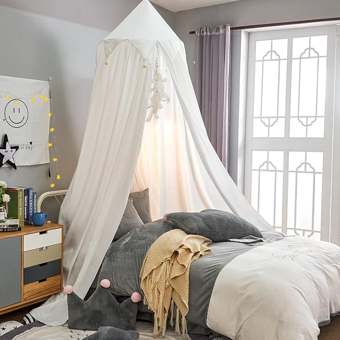 Bed Canopy for Girls, Round Dome Hanging Canopy for Baby Brib Kids Bed Room Decor Reading Nook Indoor Outdoor Playing Castle (White)